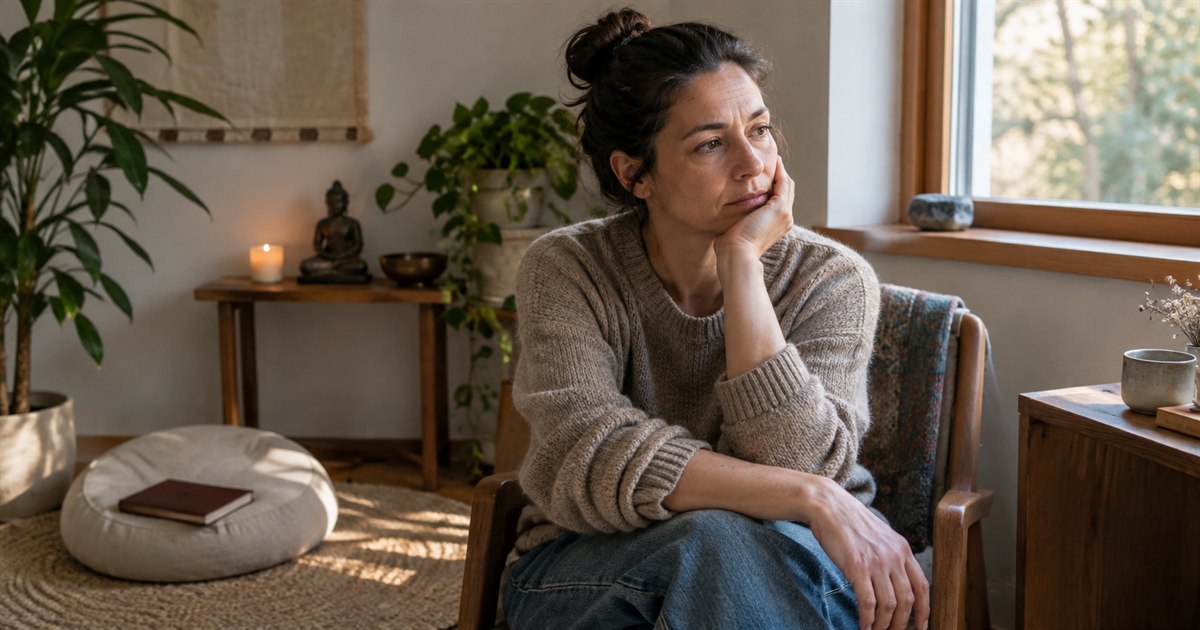An adult at a familiar quiet meditation corner